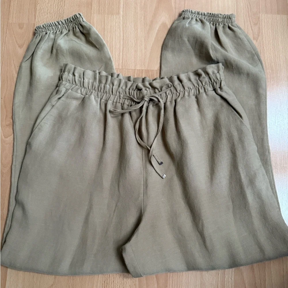 Zara Linen Blend Paperbag Tan Jogger Pants Medium